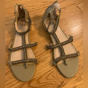 Vince Camuto Hilda Olive Beaded Gladiator Rhinestone Back Zip Sandals Sz 7.5B
